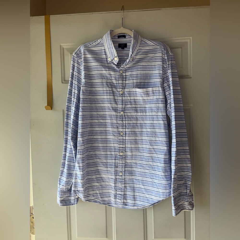 J. Crew blue/white striped slim oxford shirt size M